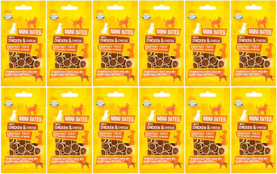 Case of 12 Good Boy Mini Bites With Chicken And Cheese 70g