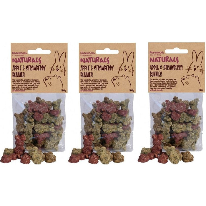 3 x Rosewood Naturals Apple And Strawberry Bunnies Treats 100g