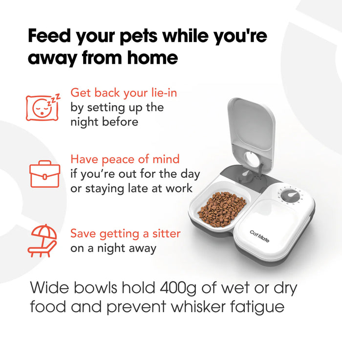Cat Mate C200 Two Meal Automatic Dry and Wet Food Pet Feeder