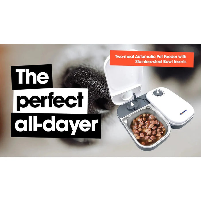 Closer Pets C200 Two Meal Automatic Dry and Wet Food Pet Feeder With Stainless Steel Bowls