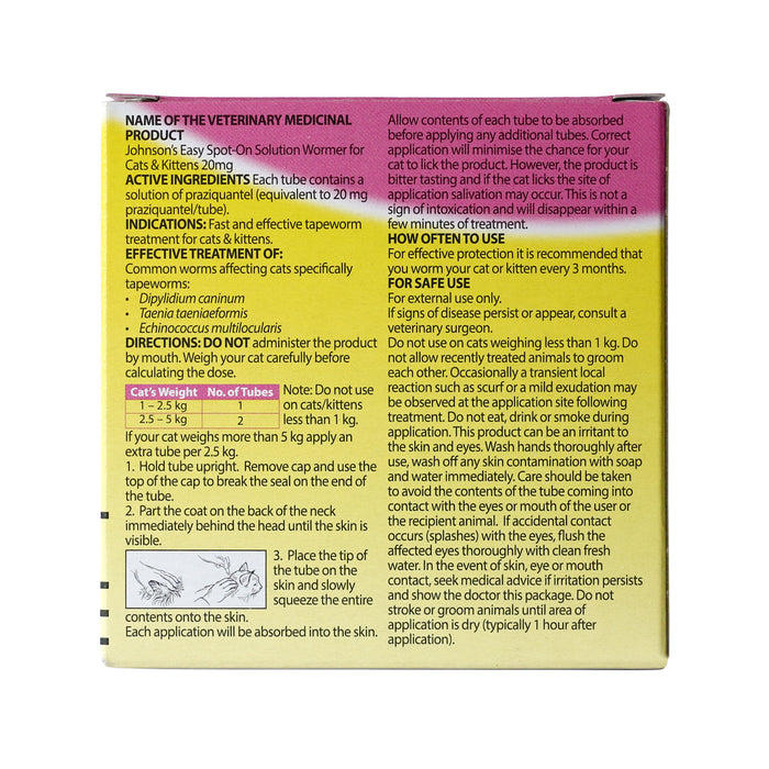 Johnsons Easy Spot On Wormer For Cats And Kittens