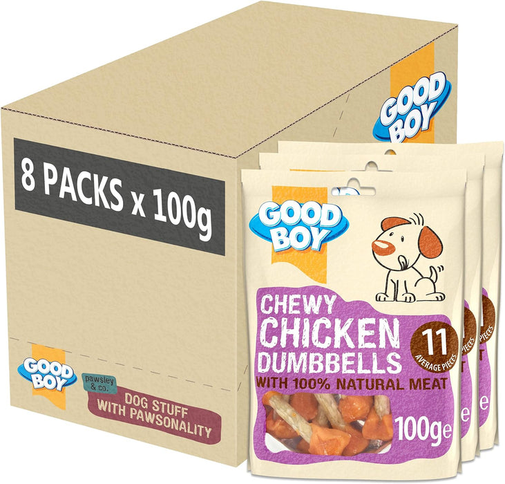 8 x 100g Good Boy Chewy Chicken Dumbbells Full Case