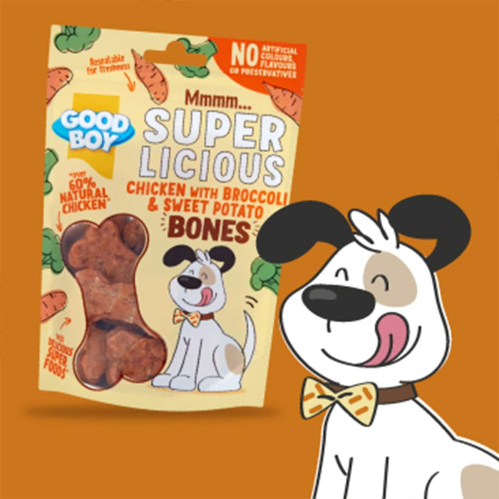 10 x Good Boy Super Licious Chicken With Broccoli And Sweet Potato Bones 100g