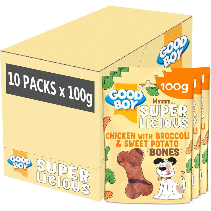 10 x Good Boy Super Licious Chicken With Broccoli And Sweet Potato Bones 100g