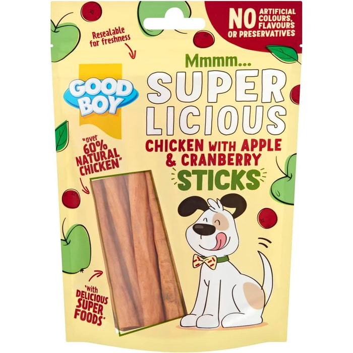 12 x Good Boy Super Licious Chicken With Apple And Cranberry Sticks 100g