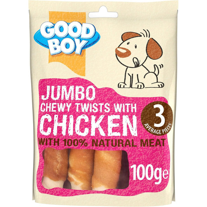 12 x Good Boy Jumbo Chewy Twists With Chicken 100g Full Case