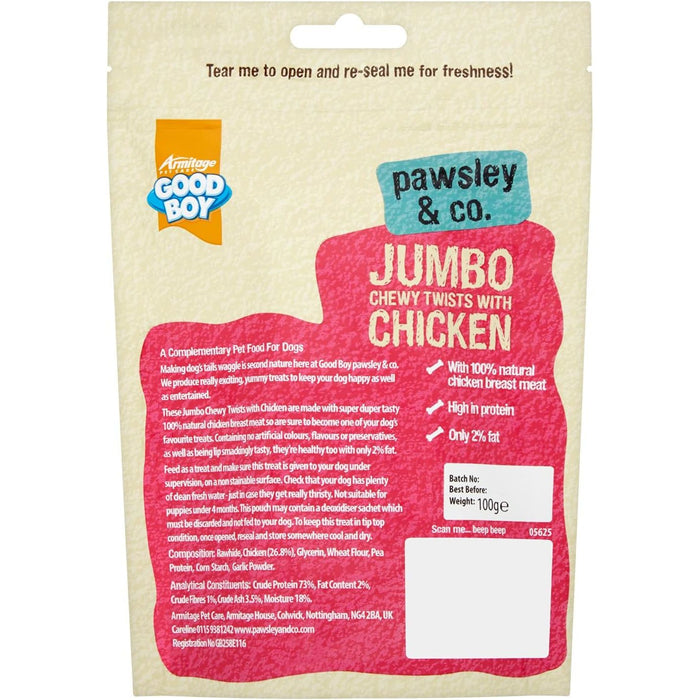 12 x Good Boy Jumbo Chewy Twists With Chicken 100g Full Case