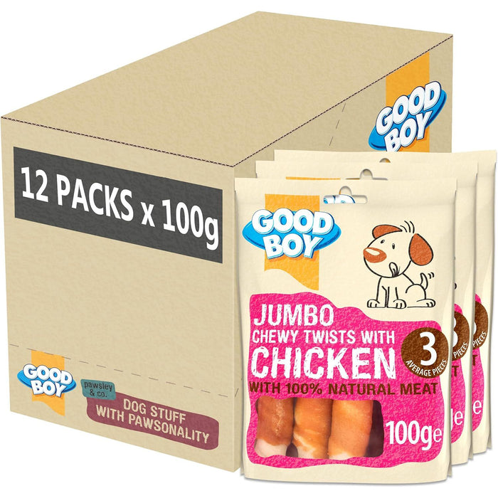12 x Good Boy Jumbo Chewy Twists With Chicken 100g Full Case
