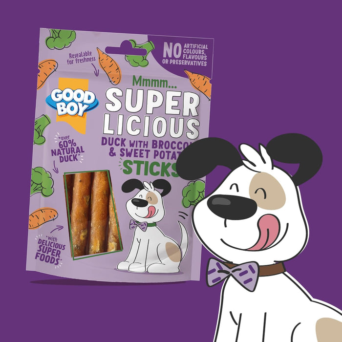 14 x Good Boy Super Licious Duck With Broccoli And Sweet Potato Sticks 70g