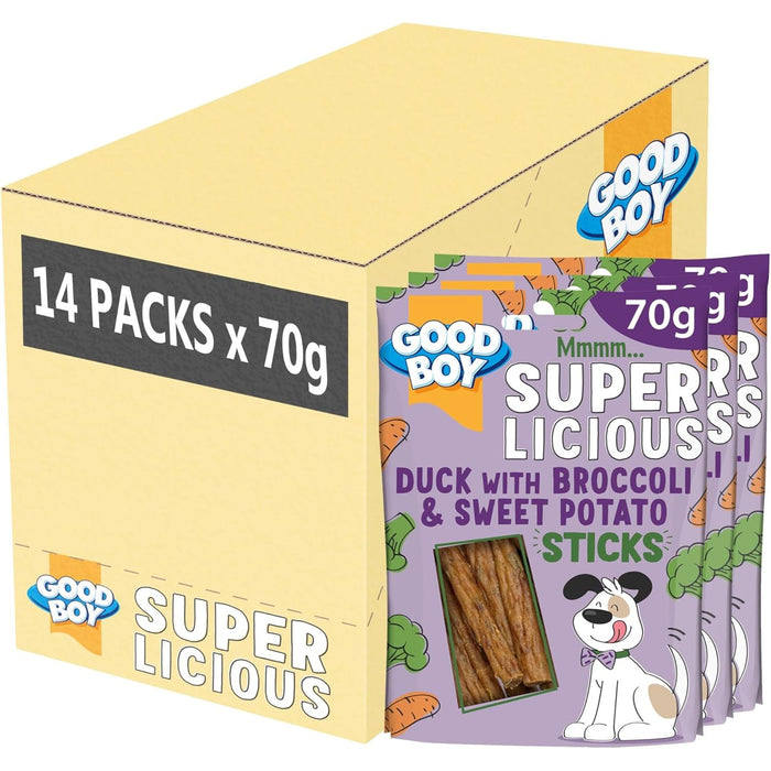 14 x Good Boy Super Licious Duck With Broccoli And Sweet Potato Sticks 70g