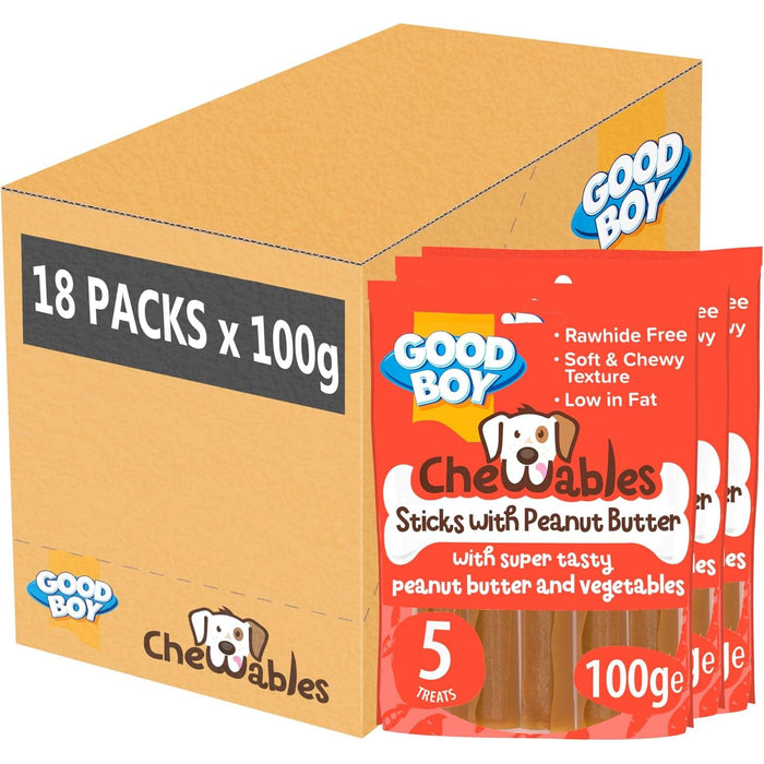 18 x Good Boy Chewables Sticks WIth Peanut Butter 100g Full Case