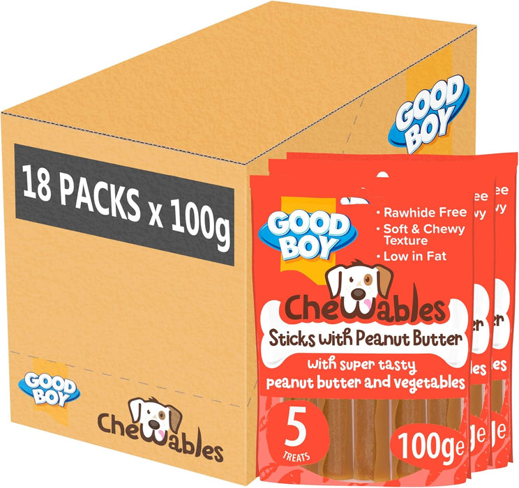 18 x Good Boy Chewables Sticks WIth Peanut Butter 100g Full Case