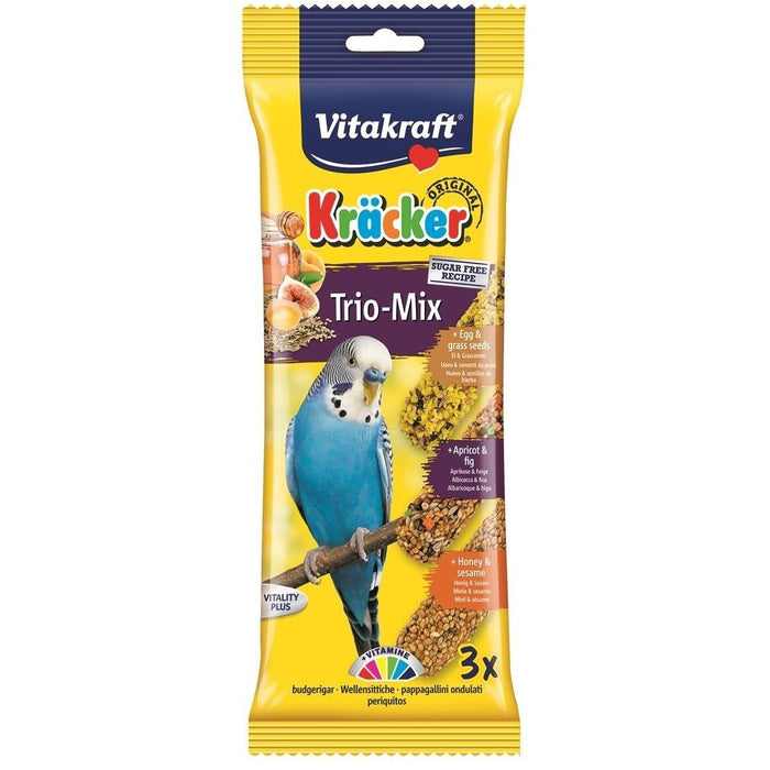 Vitakraft Kracker Budgie Trio Sticks Egg Honey Apricot Case Of 7 Packs
