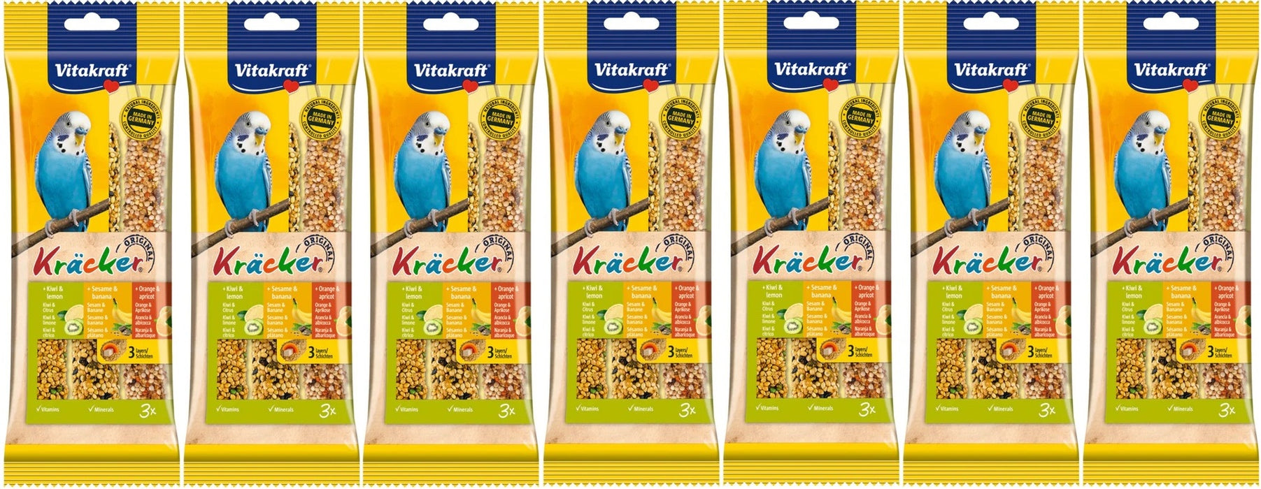 Vitakraft Kracker Budgie Trio Sticks Kiwi Banana And Orange Case Of 7 Packs