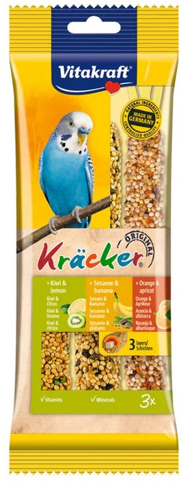 Vitakraft Kracker Budgie Trio Sticks Kiwi Banana And Orange Case Of 7 Packs