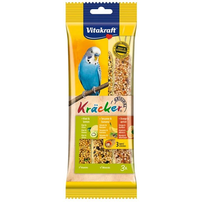 Vitakraft Kracker Budgie Trio Sticks Kiwi Banana And Orange Case Of 7 Packs