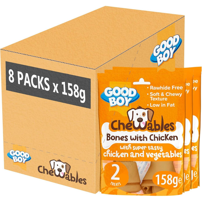 8 x Good Boy Chewables Bones With Chicken 158g Full Case