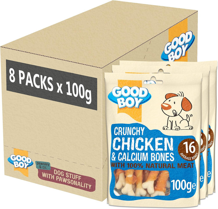 8 x Good Boy Crunchy Chicken And Calcium Bones 100g Full Case