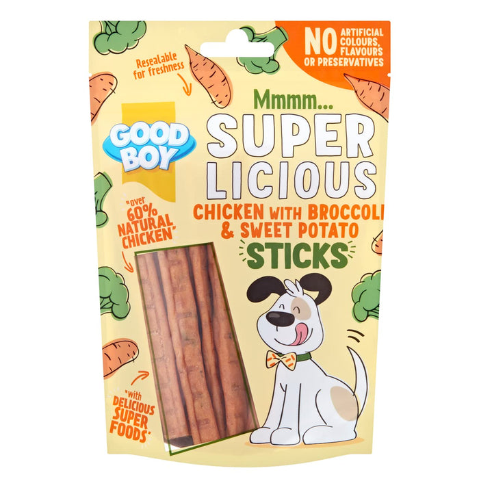12 x Good Boy Super Licious Chicken With Broccoli And Sweet Potato Sticks 100g