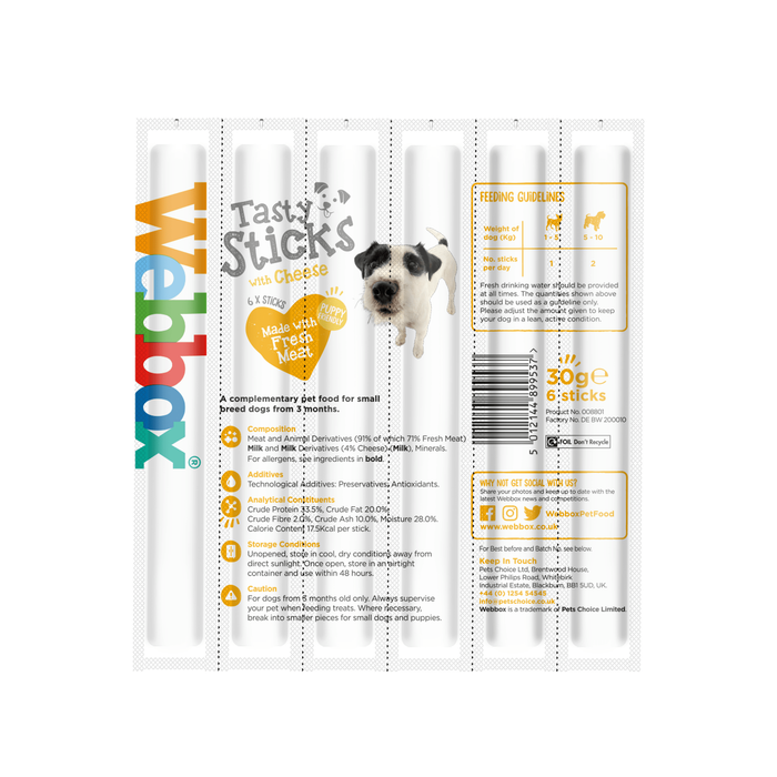 Webbox Small Dog Tasty Sticks With Cheese (6 x 5g)