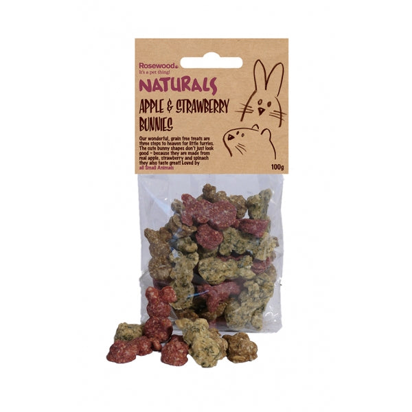 3 x Rosewood Naturals Apple And Strawberry Bunnies Treats 100g