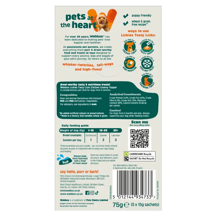 Webbox Lickies Tasty Licks With Chicken Dog Treats (5 x 15g)