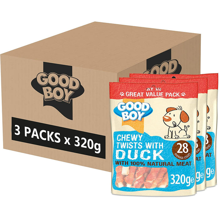 3 x Good Boy Chewy Twists With Duck 320g Case