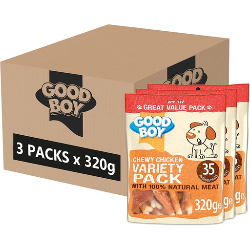 3 x 320g Good Boy Chewy Chicken Variety Pack Case